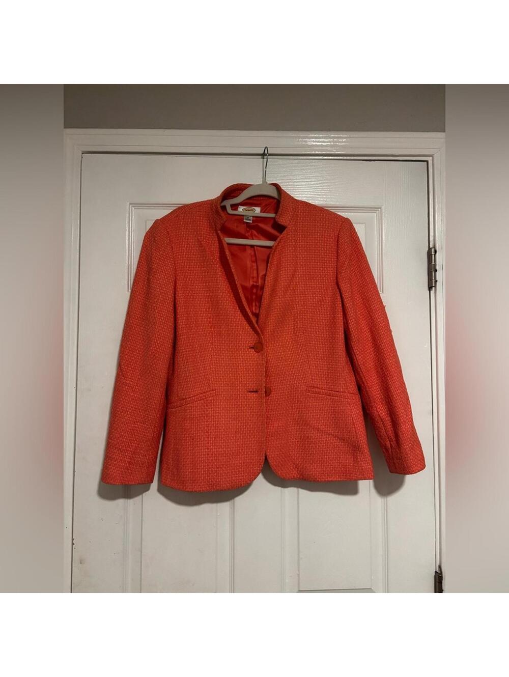 Talbots Women's Size 10 Coral Orange Textured Blazer Jacket